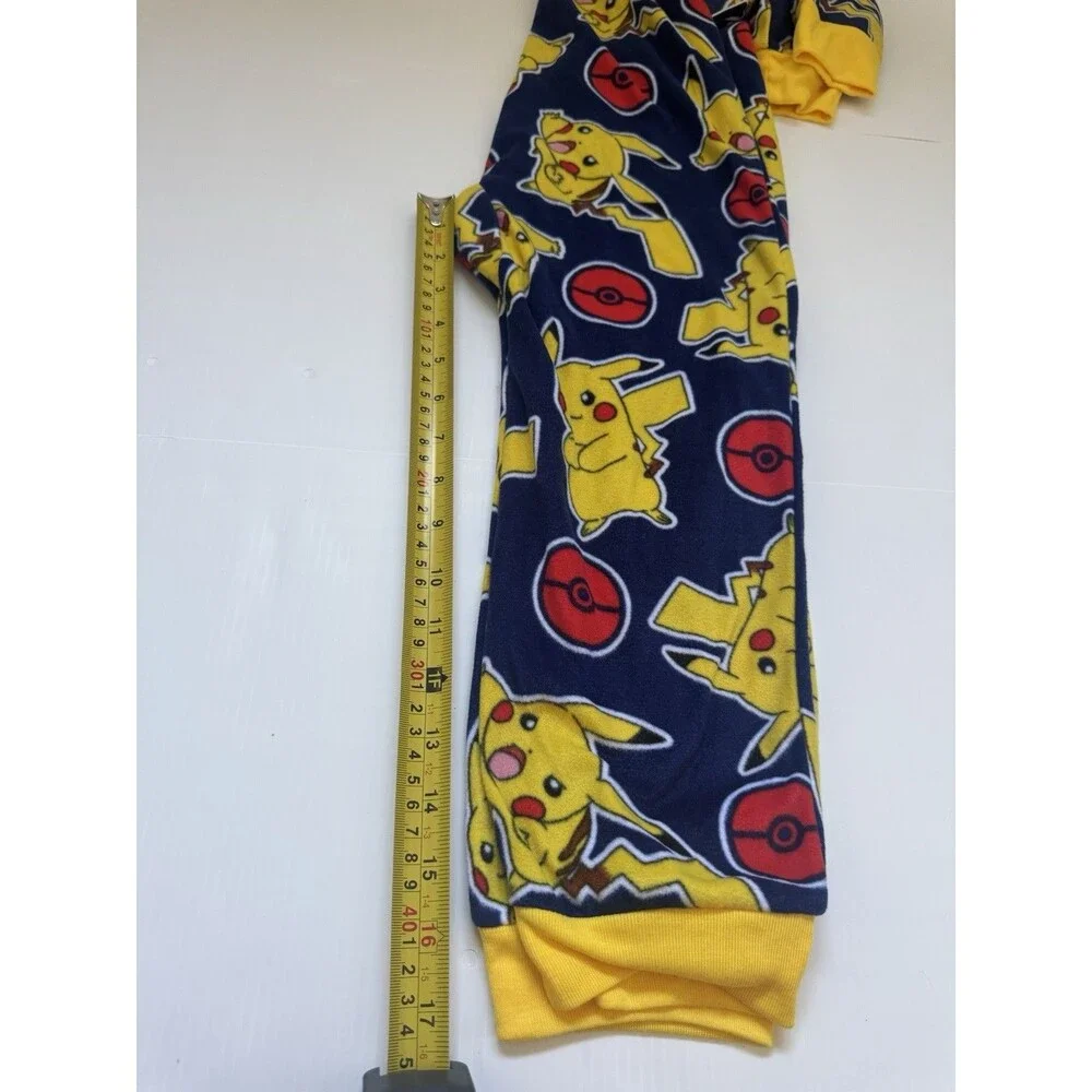 Pokemon Pikachu Hooded One Piece Pajamas Kids Size S 6-7 Fleece Zip Front